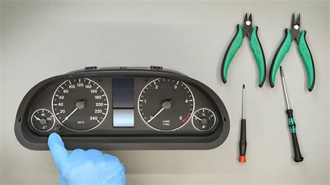 Press button 0 on the instrument cluster for approximately 30 seconds until a beep sounds. . Mercedes instrument cluster reset